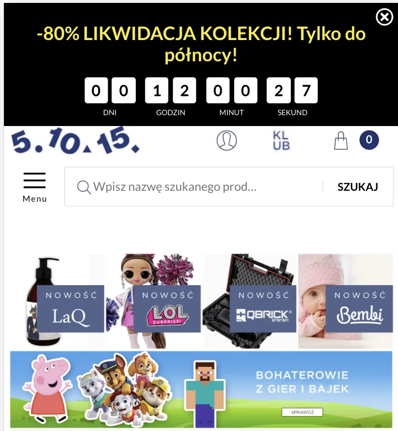 Licznik czasu promocji w sklepie 51015kids.eu