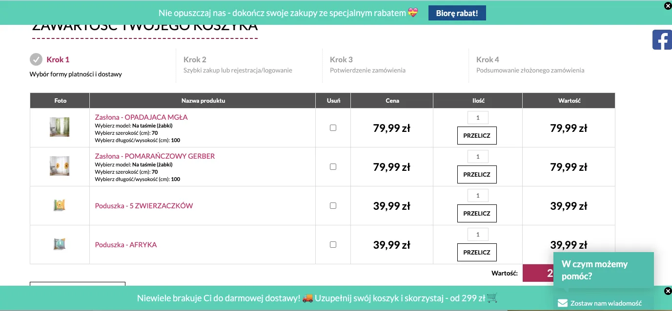 Zestawienie dwóch pasków informacyjnych: z rabatem i z darmową dostawą