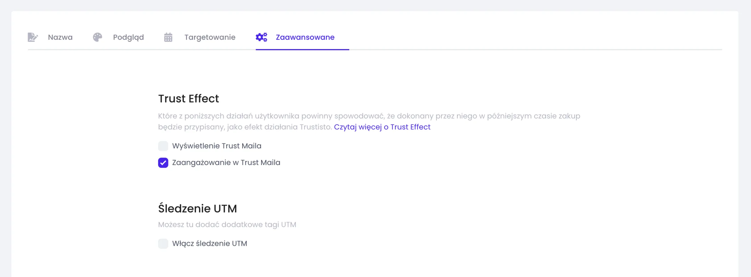 Wybór wskaźników Trust Effect, dowodzących skuteczności Trustisto