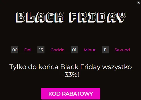 Pop-up z zegarem, odmierzającym czas do końca promocji